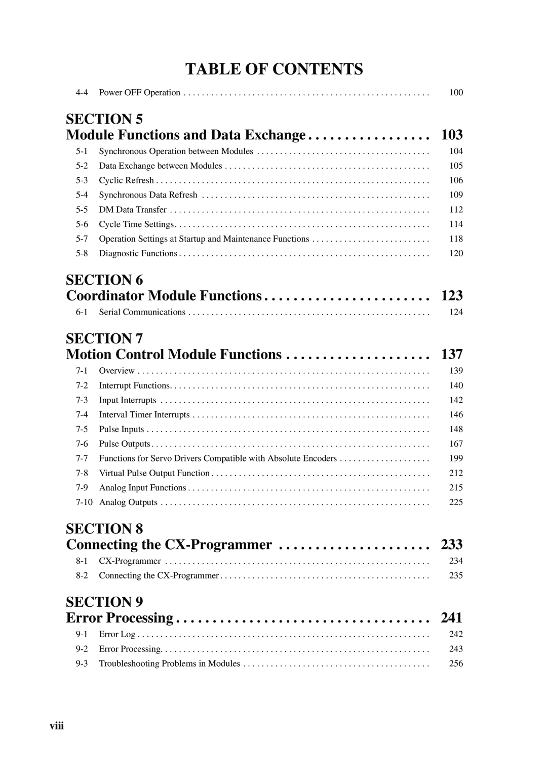 Omron FQM1-MMA21, FQM1-CM001, FQM1-MMP21 operation manual Table Of Contents, Section 
