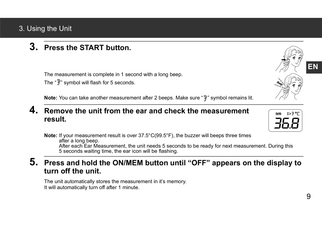 Omron Gentle Temp 520 instruction manual Press the Start button 