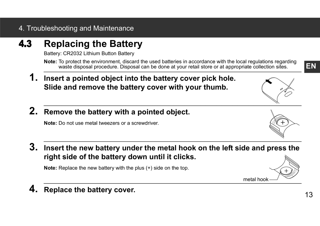 Omron Gentle Temp 520 instruction manual Replacing the Battery 