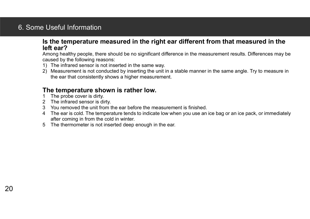 Omron Gentle Temp 520 instruction manual Temperature shown is rather low 