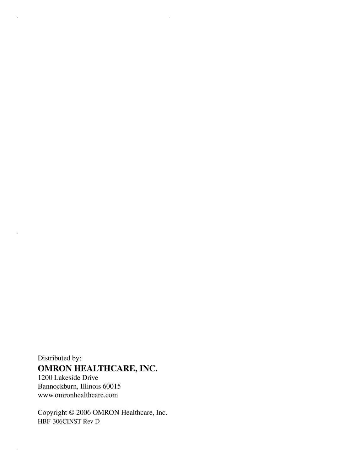 Omron HBF 306C instruction manual Omron HEALTHCARE, INC 