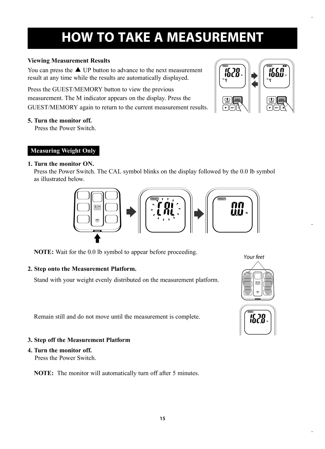 Omron HBF-400 instruction manual Viewing Measurement Results, Turn the monitor off. Press the Power Switch 