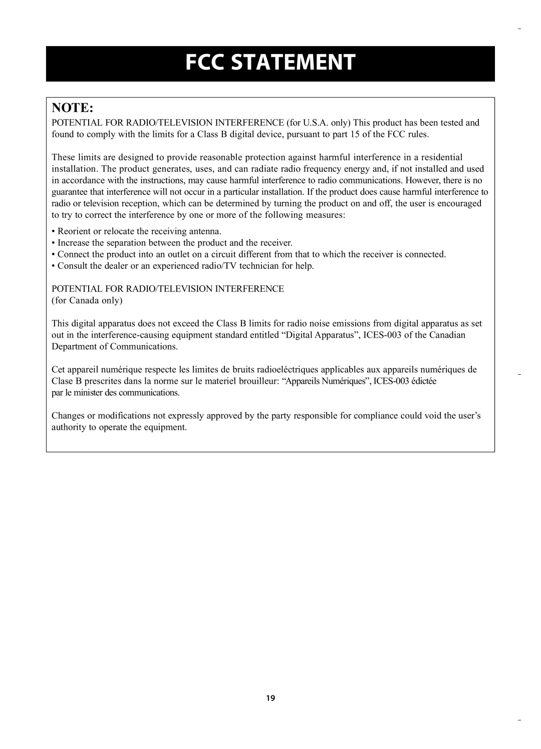 Omron HBF-400 instruction manual FCC Statement 