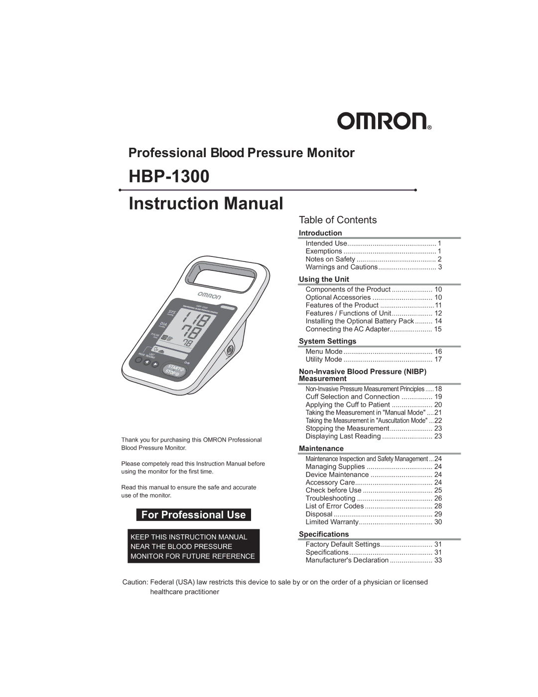 Omron HBP-1300 instruction manual 