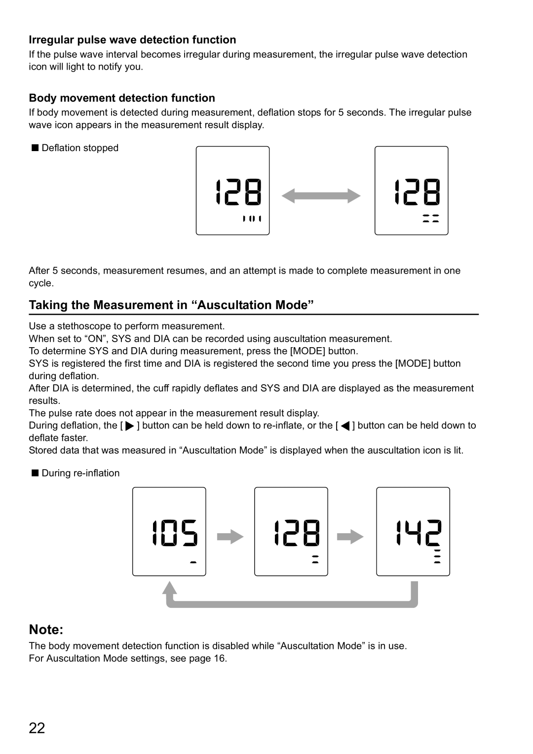 Omron HBP-1300 instruction manual Taking the Measurement in Auscultation Mode, Irregular pulse wave detection function 