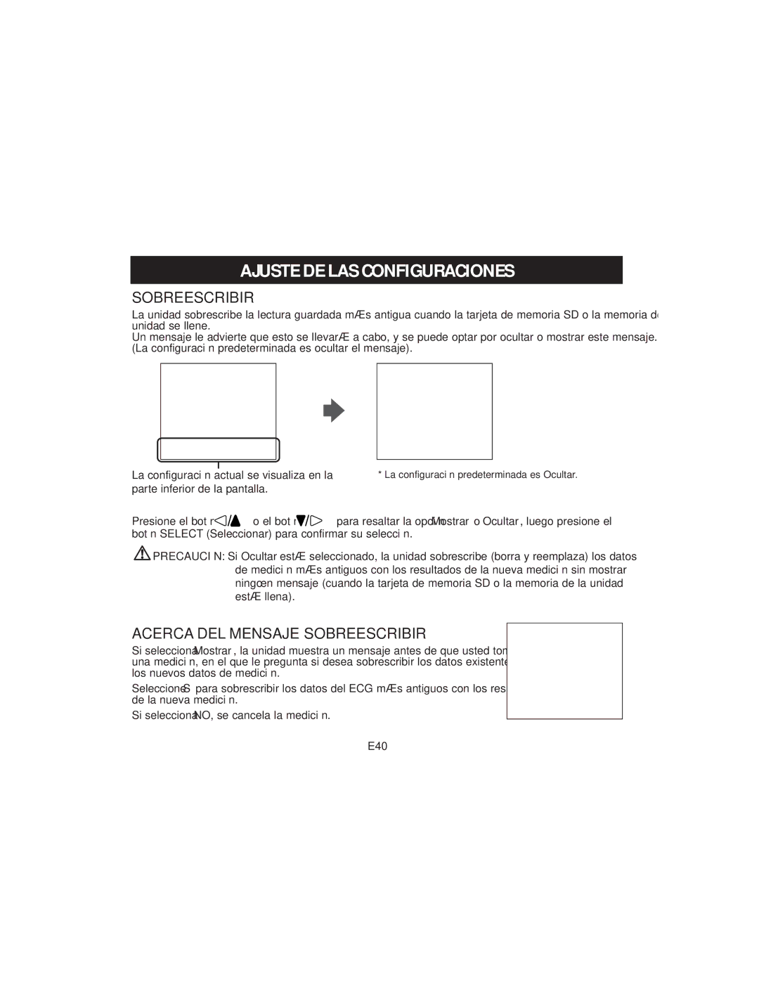 Omron HCG-801 instruction manual Acerca DEL Mensaje Sobreescribir 