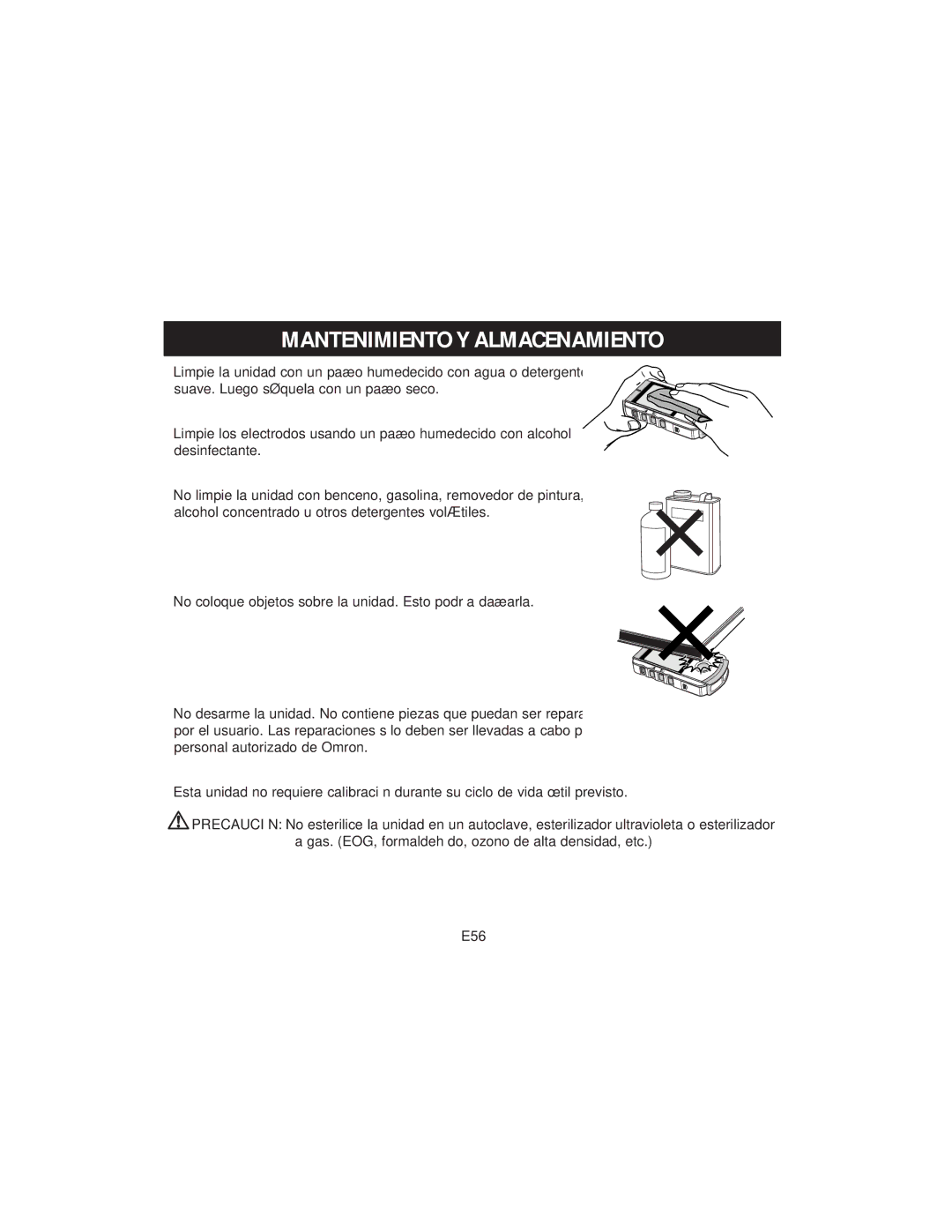 Omron HCG-801 instruction manual Mantenimiento Y Almacenamiento 