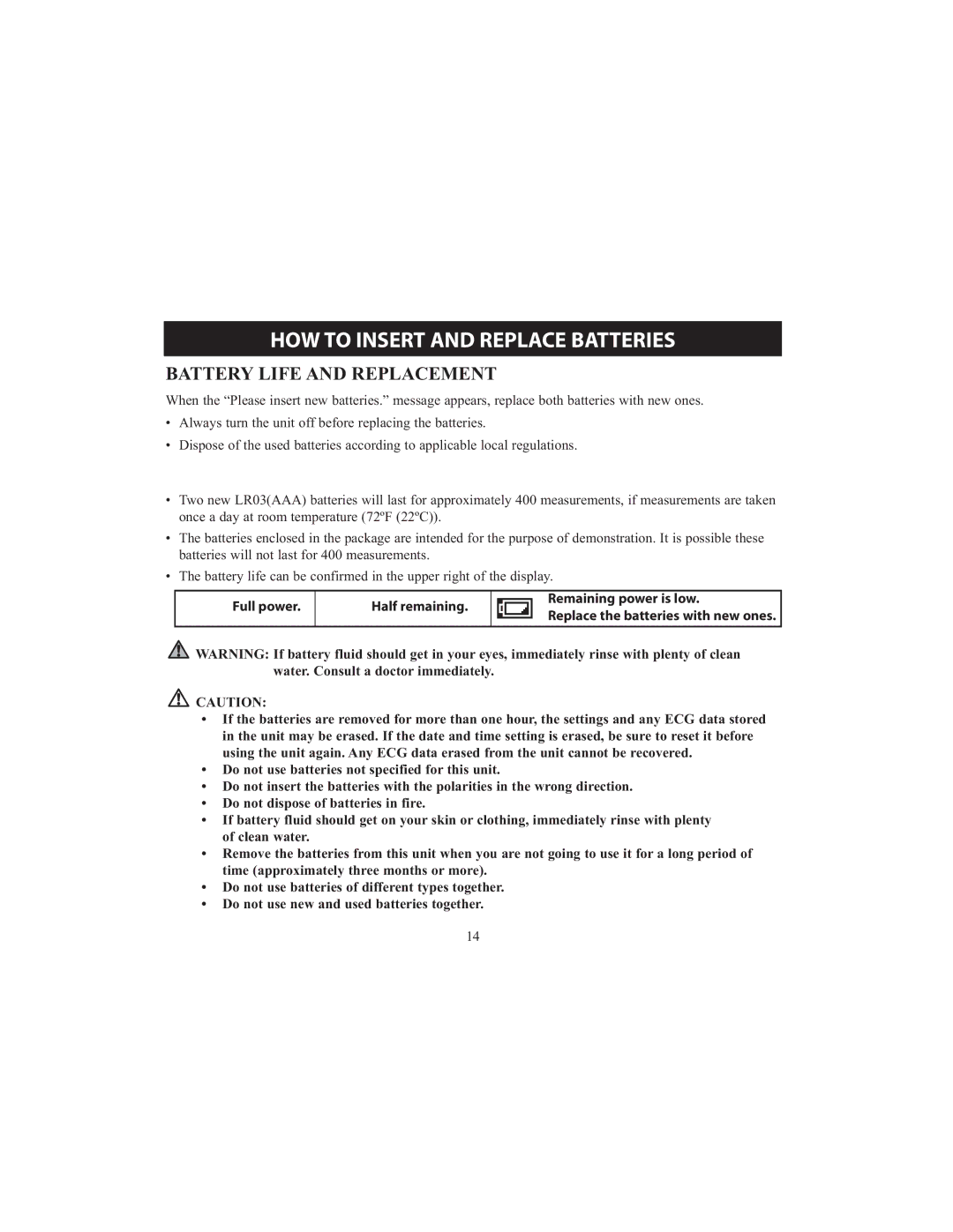 Omron HCG-801 instruction manual Battery Life and Replacement, Battery life 