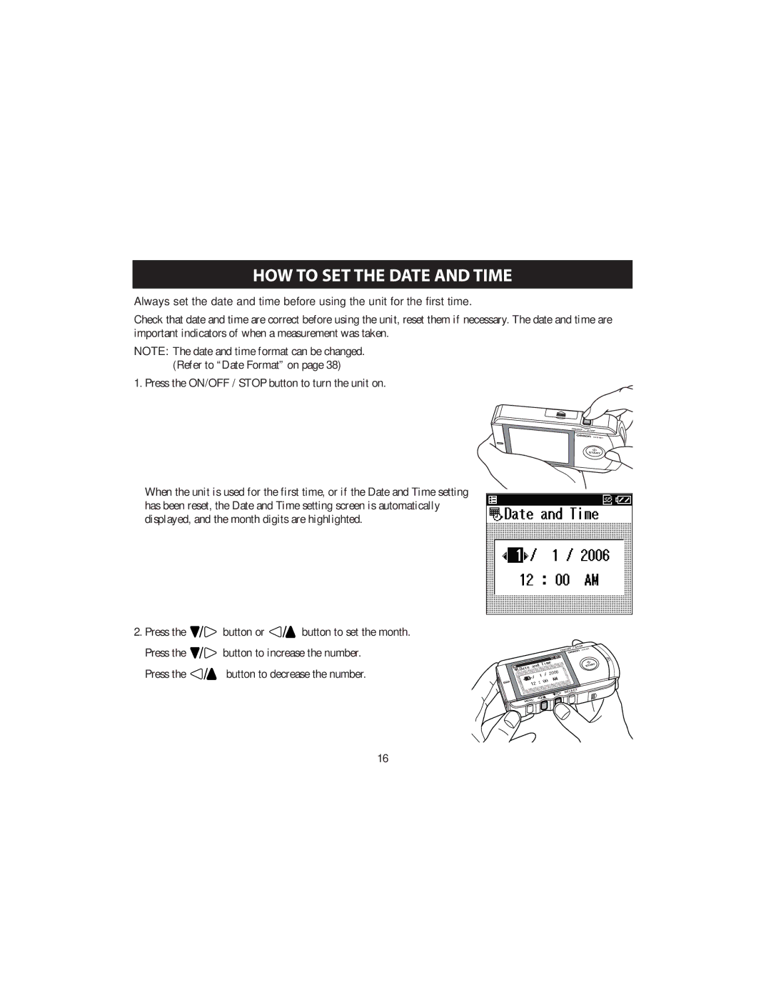 Omron HCG-801 instruction manual HOW to SET the Date and Time 