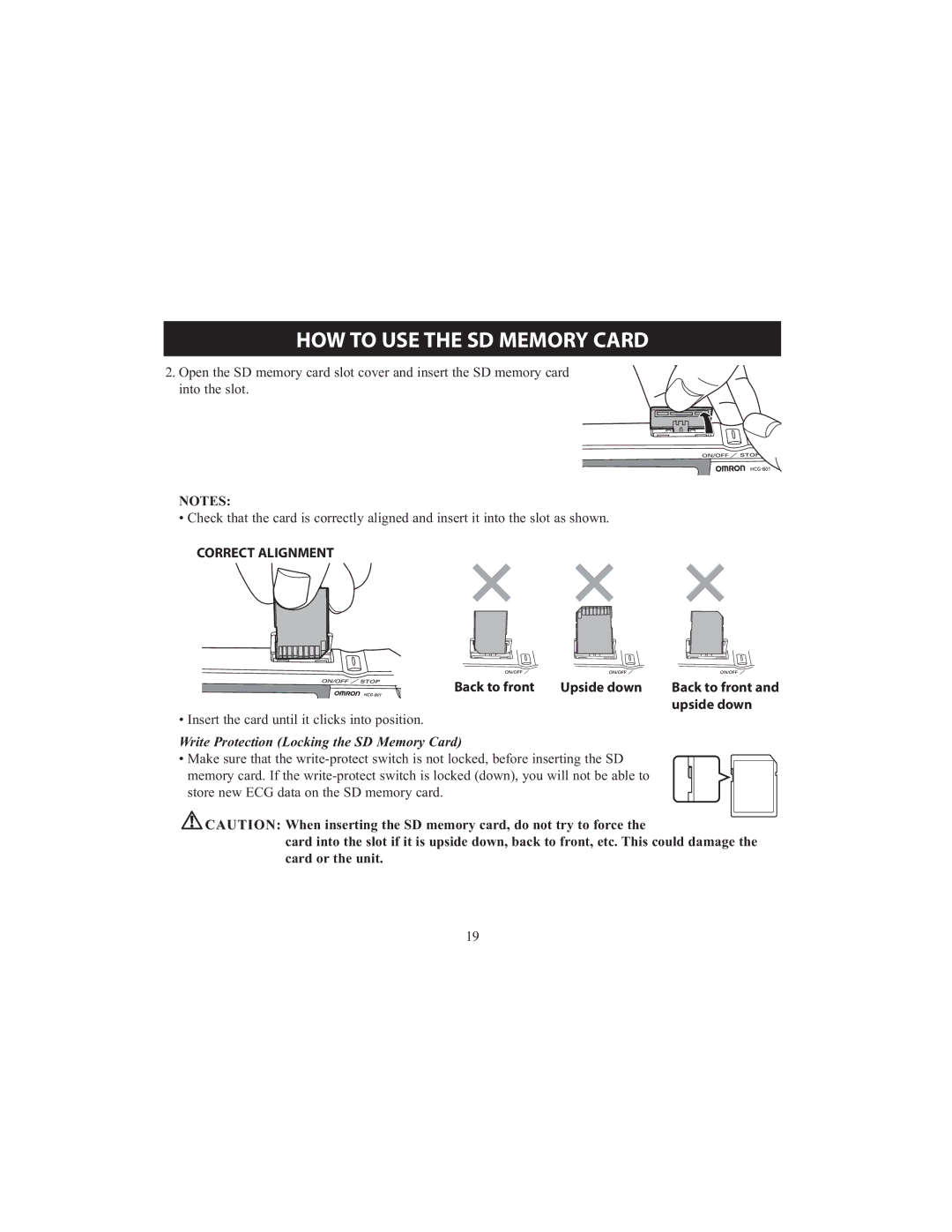 Omron HCG-801 instruction manual Back to front Upside down 