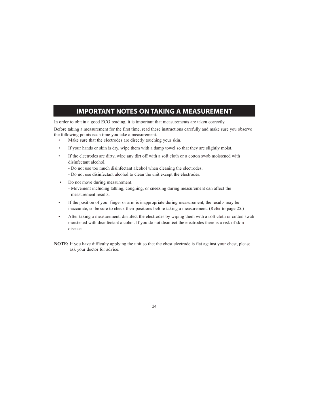 Omron HCG-801 instruction manual Important Notes on Taking a Measurement 