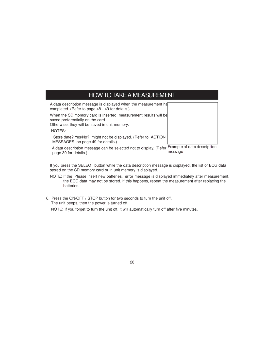 Omron HCG-801 instruction manual Example of data description message 