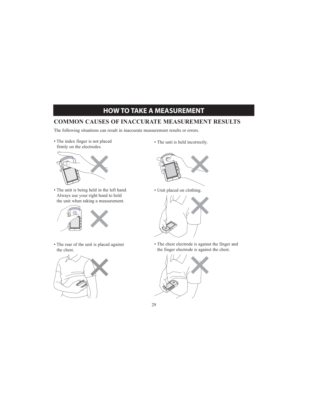 Omron HCG-801 instruction manual Common Causes of Inaccurate Measurement Results 