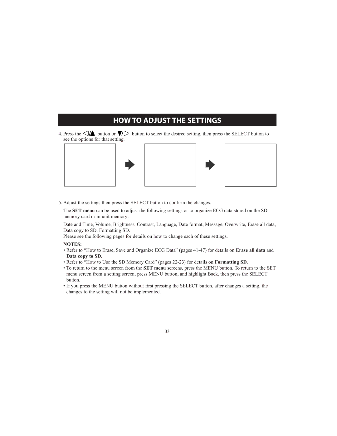 Omron HCG-801 instruction manual HOW to Adjust the Settings 