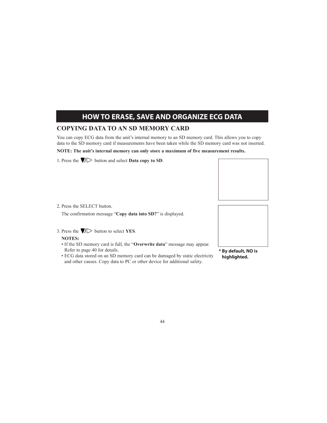 Omron HCG-801 instruction manual Copying Data to AN SD Memory Card, By default, no is, Highlighted 