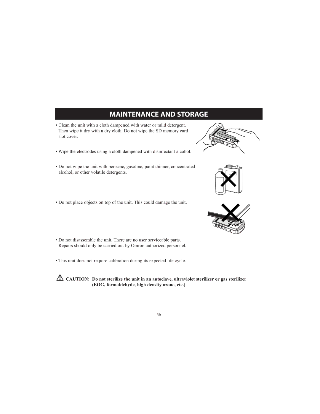 Omron HCG-801 instruction manual Maintenance and Storage 