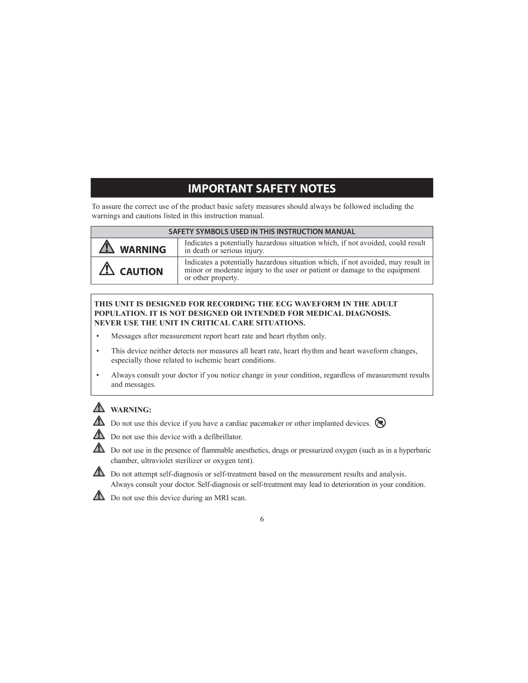 Omron HCG-801 instruction manual Important Safety Notes 