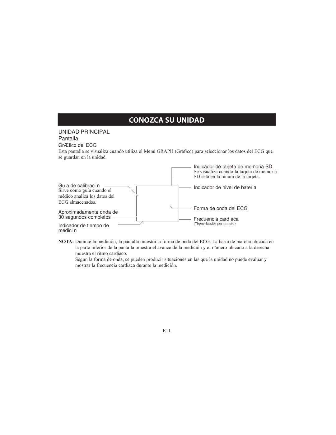 Omron HCG-801 instruction manual Gráfico del ECG, Guía de calibración Sirve como guía cuando el 