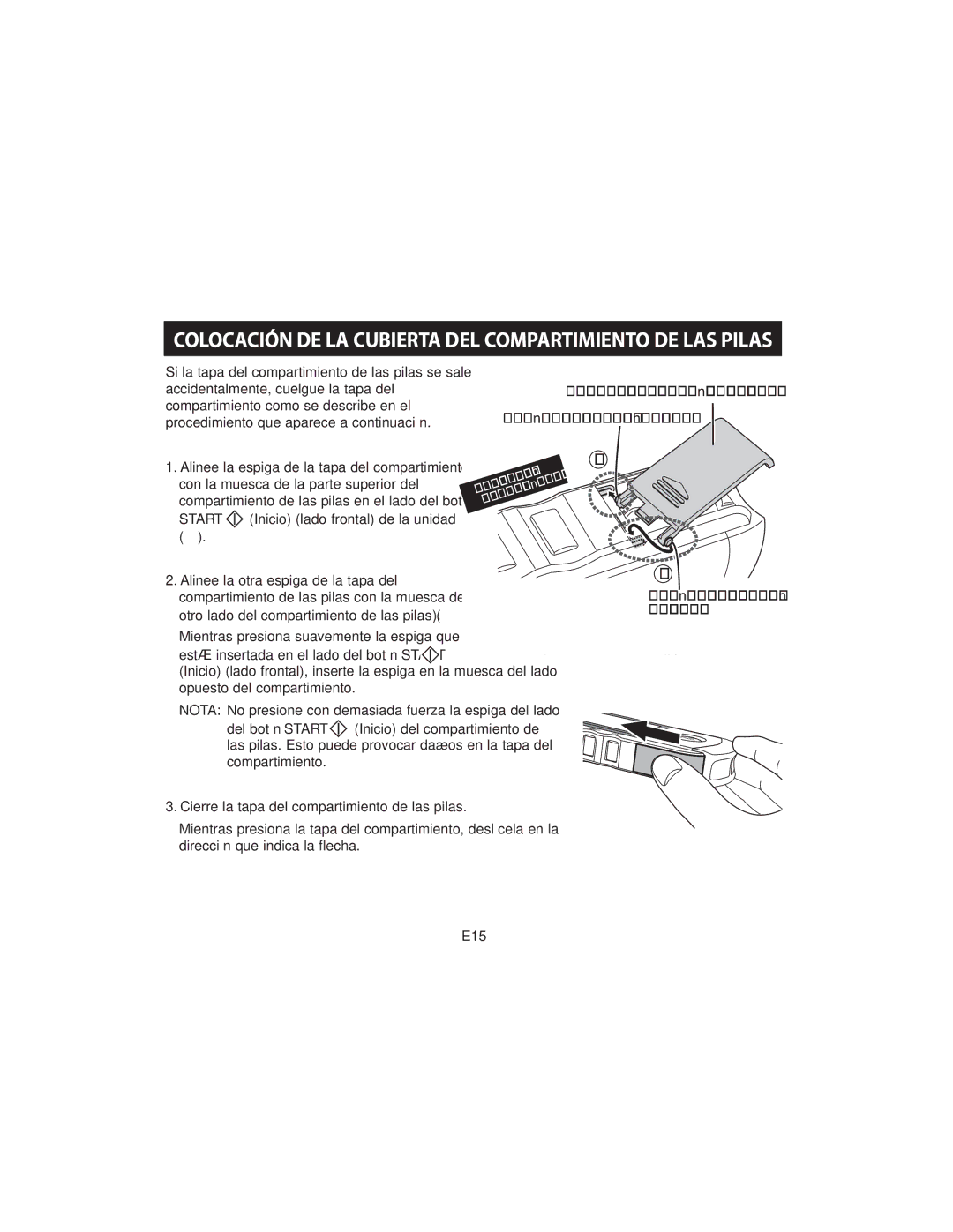 Omron HCG-801 instruction manual Colocación DE LA Cubierta DEL Compartimiento DE LAS Pilas, Alinee la espiga con la muesca 