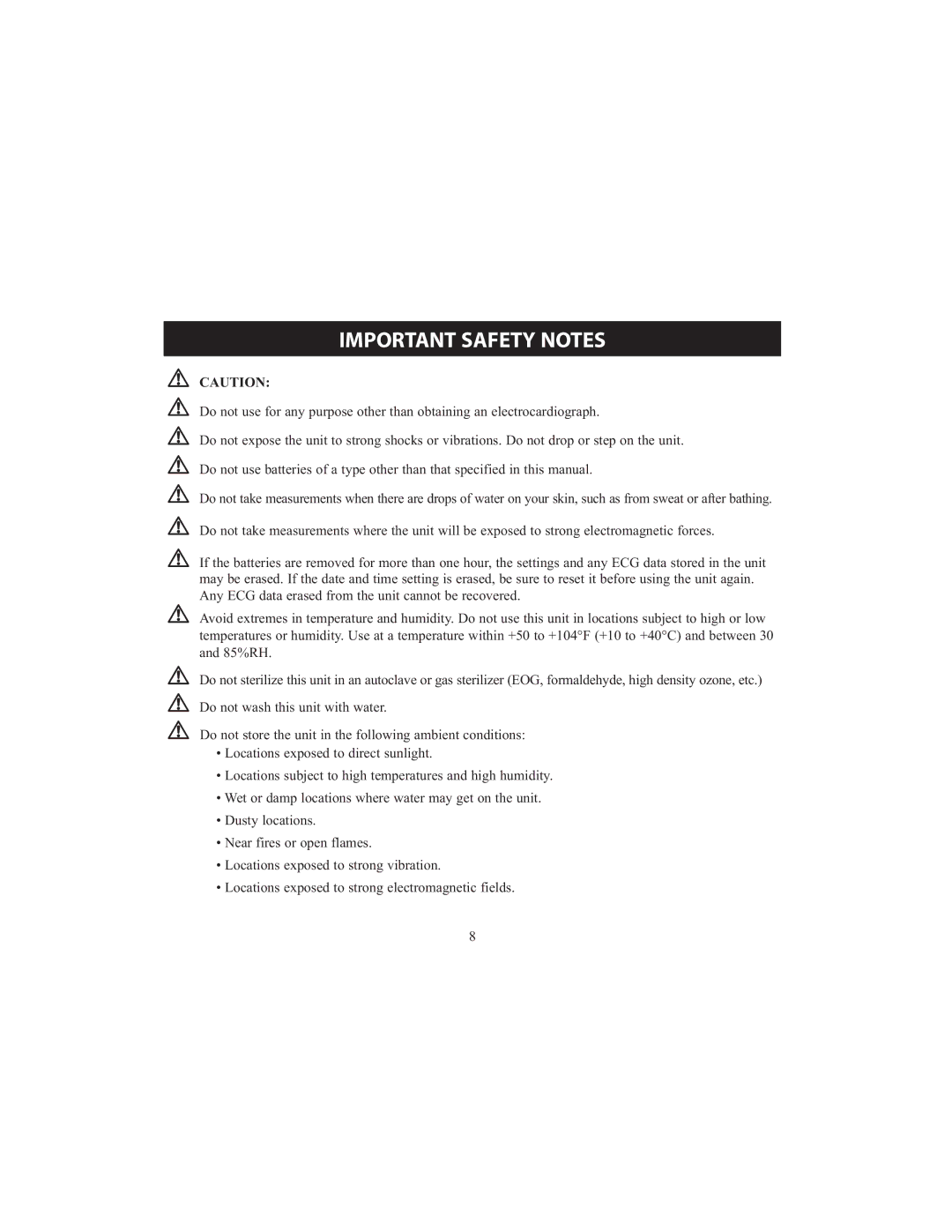 Omron HCG-801 instruction manual Important Safety Notes 