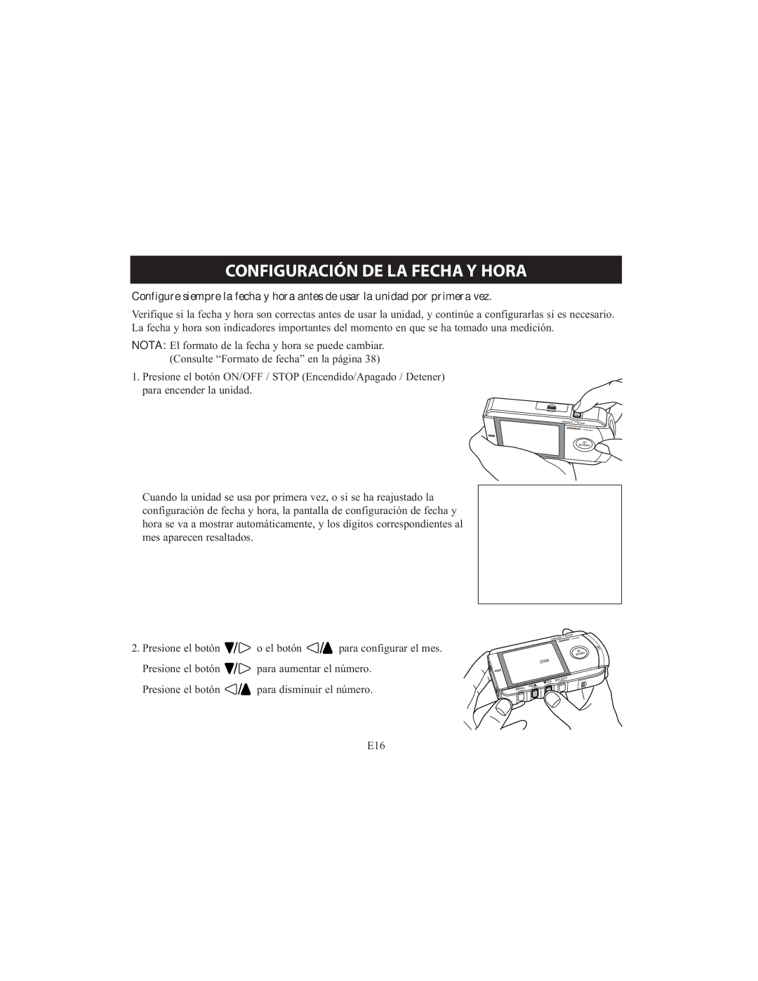 Omron HCG-801 instruction manual Configuración DE LA Fecha Y Hora 