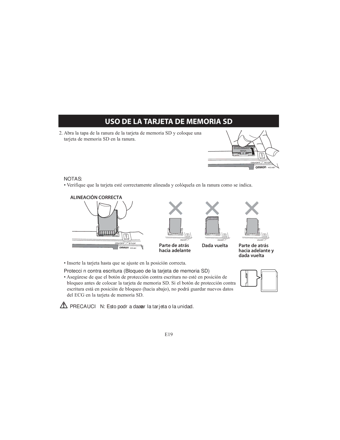 Omron HCG-801 instruction manual Alineación Correcta, Parte de atrás Dada vuelta Hacia adelante 