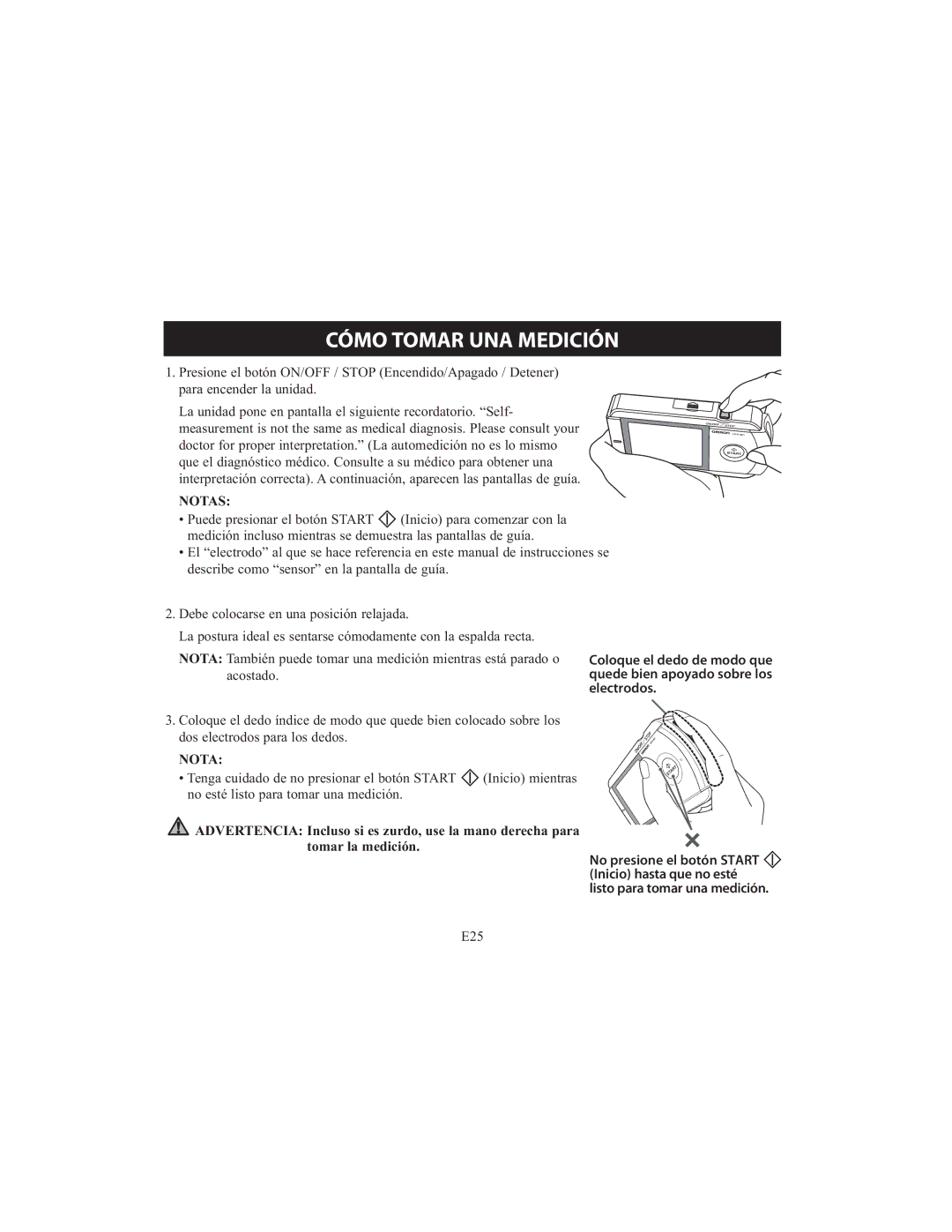 Omron HCG-801 instruction manual Cómo Tomar UNA Medición, Nota 