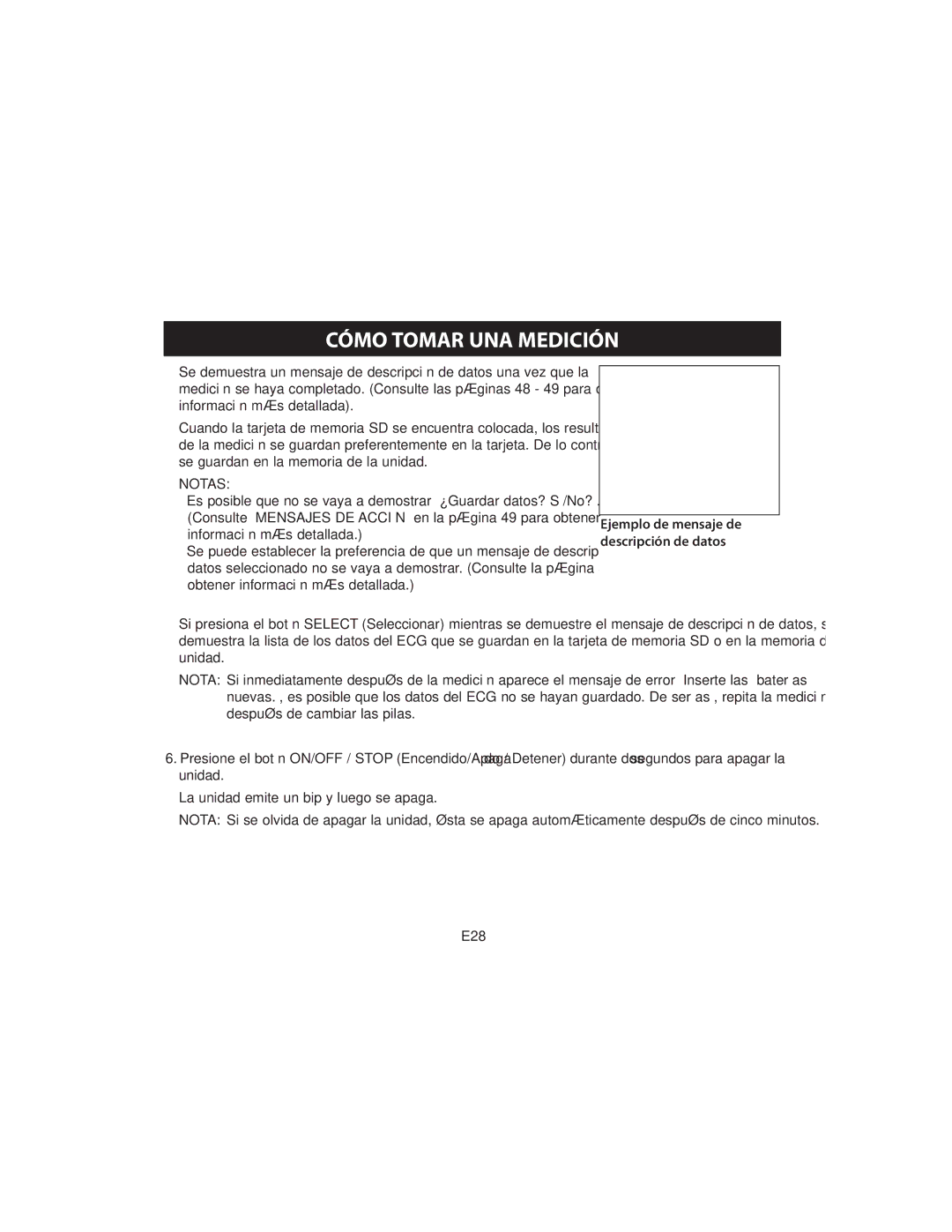 Omron HCG-801 instruction manual Ejemplo de mensaje de descripción de datos 