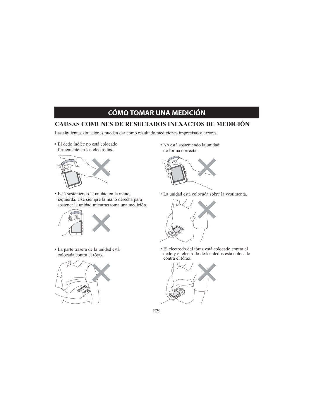 Omron HCG-801 instruction manual Causas Comunes DE Resultados Inexactos DE Medición 