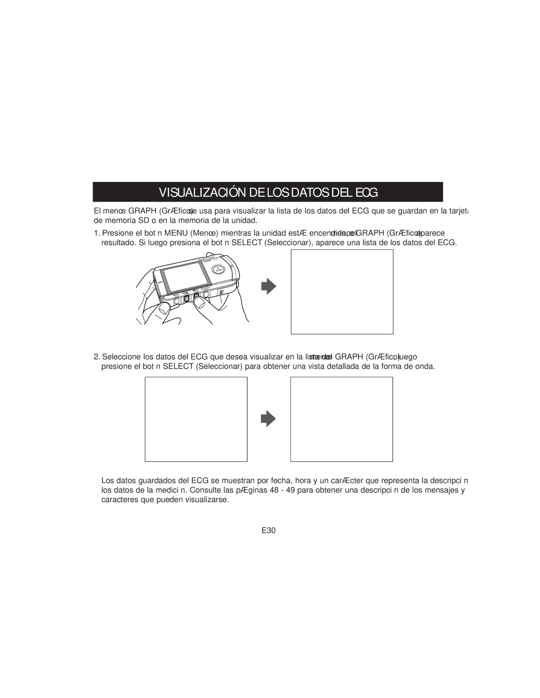 Omron HCG-801 instruction manual Visualización DE LOS Datos DEL ECG 