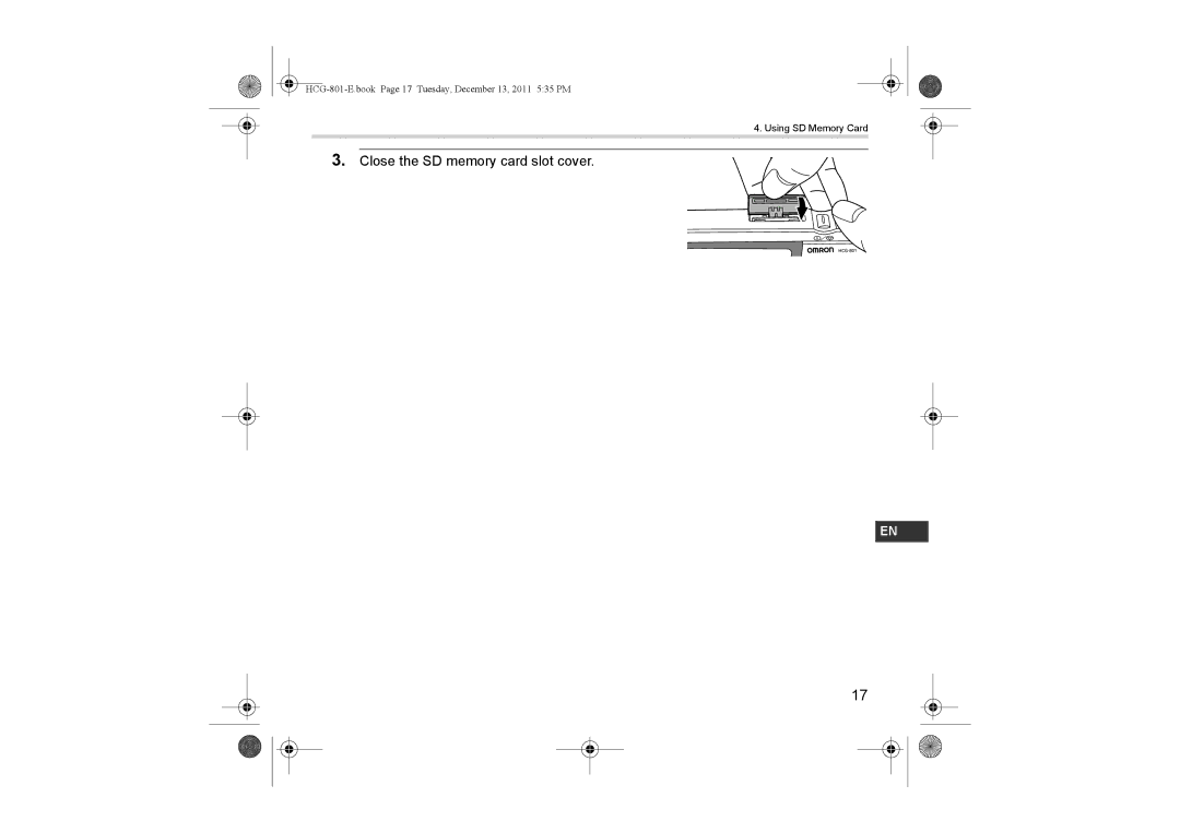 Omron HCG-801 instruction manual Close the SD memory card slot cover 