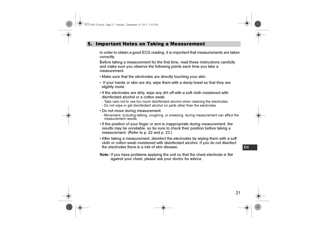 Omron HCG-801 instruction manual Important Notes on Taking a Measurement, Do not move during measurement 