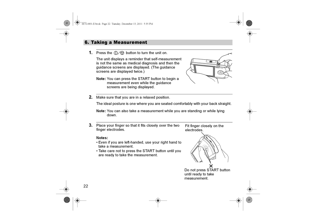 Omron HCG-801 instruction manual Taking a Measurement 