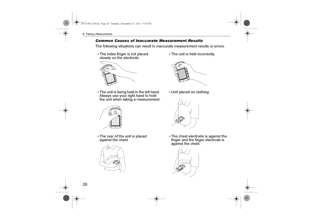 Omron HCG-801 instruction manual Common Causes of Inaccurate Measurement Results 