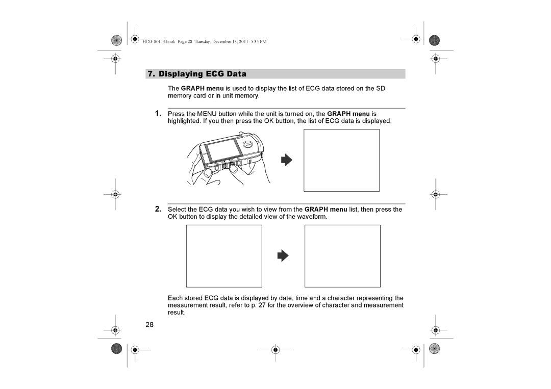 Omron HCG-801 instruction manual Displaying ECG Data 