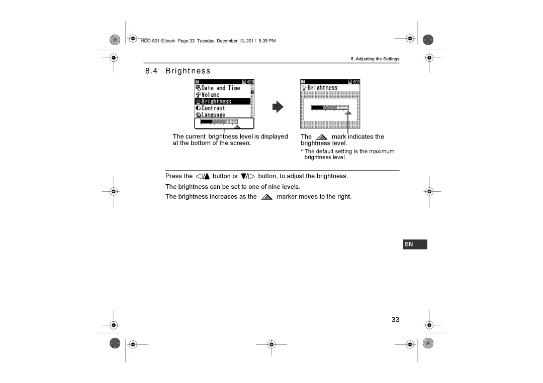 Omron HCG-801 instruction manual Brightness 