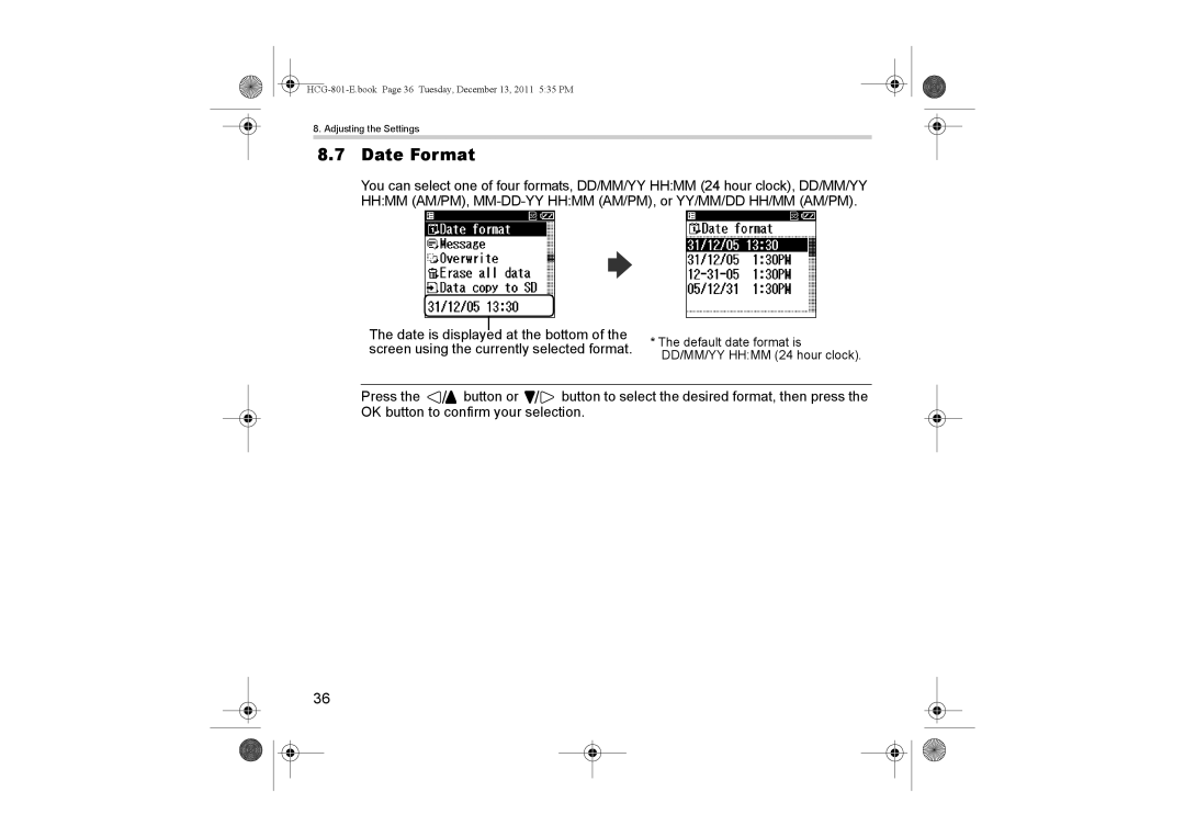 Omron HCG-801 instruction manual Date Format 