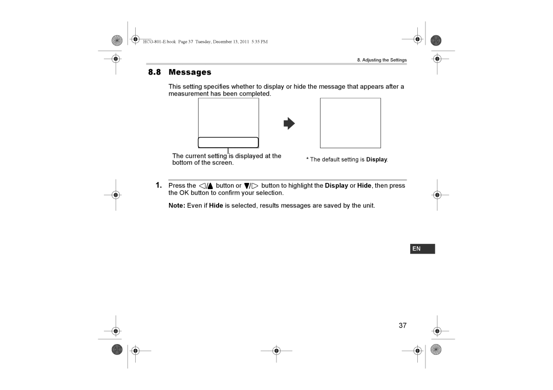 Omron HCG-801 instruction manual Messages 