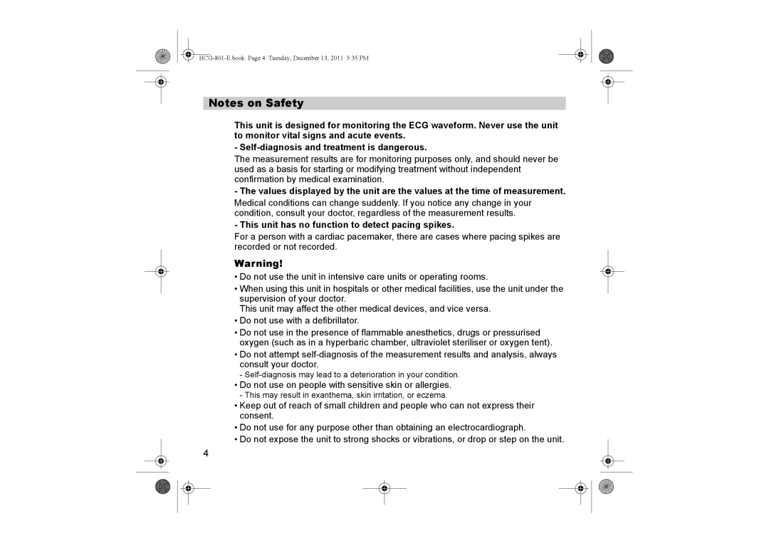 Omron HCG-801 instruction manual This unit has no function to detect pacing spikes 