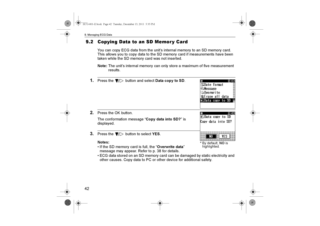 Omron HCG-801 instruction manual Copying Data to an SD Memory Card 