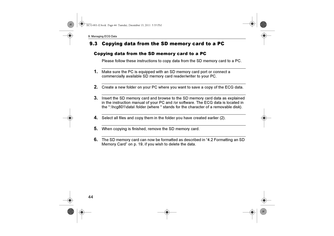 Omron HCG-801 instruction manual Copying data from the SD memory card to a PC 