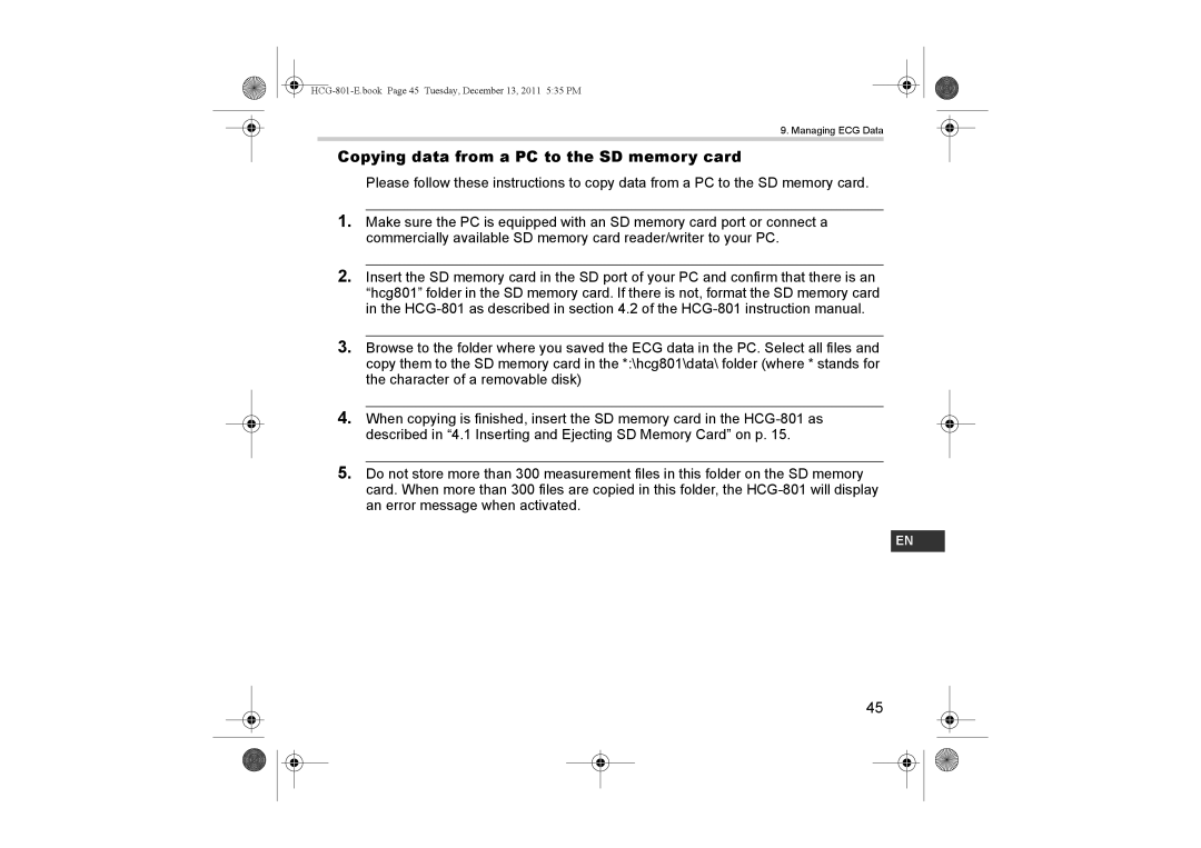 Omron HCG-801 instruction manual Copying data from a PC to the SD memory card 