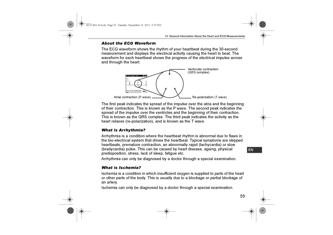 Omron HCG-801 instruction manual About the ECG Waveform, What is Arrhythmia?, What is Ischemia? 