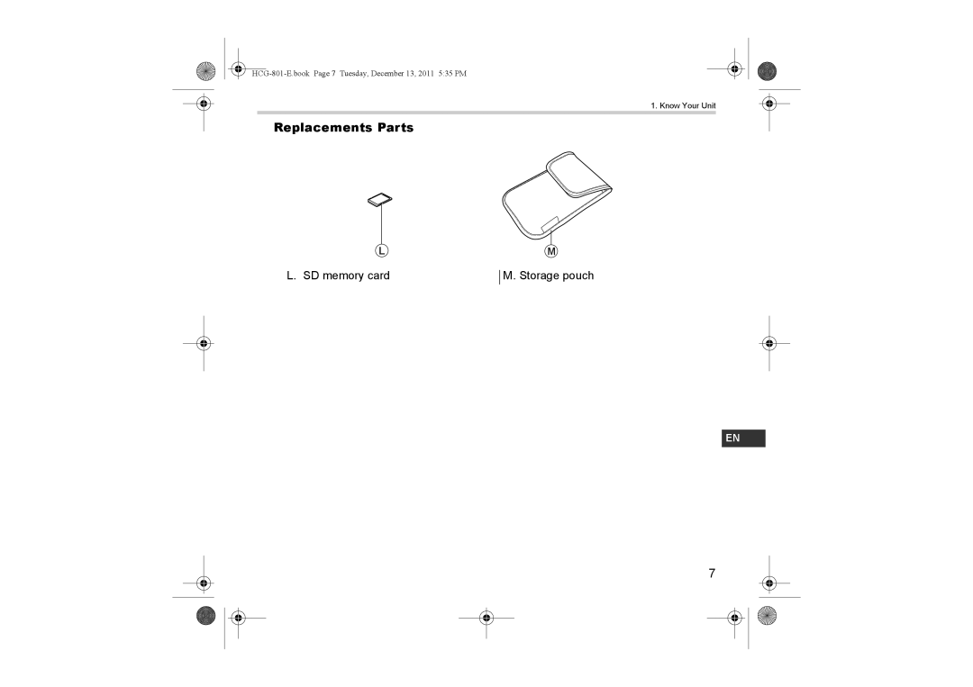 Omron HCG-801 instruction manual Replacements Parts 