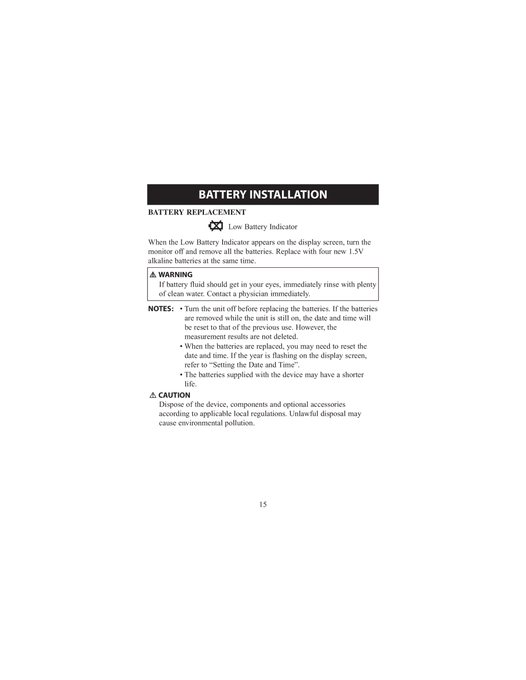 Omron Healthcare 7300IT instruction manual Battery Replacement 