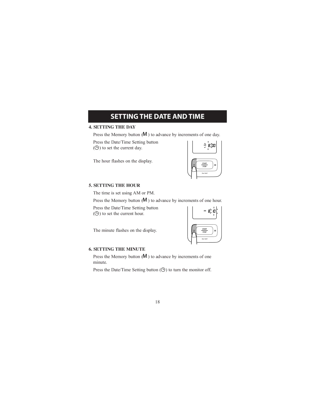 Omron Healthcare 7300IT instruction manual Setting the DAY, Setting the Hour, Setting the Minute 