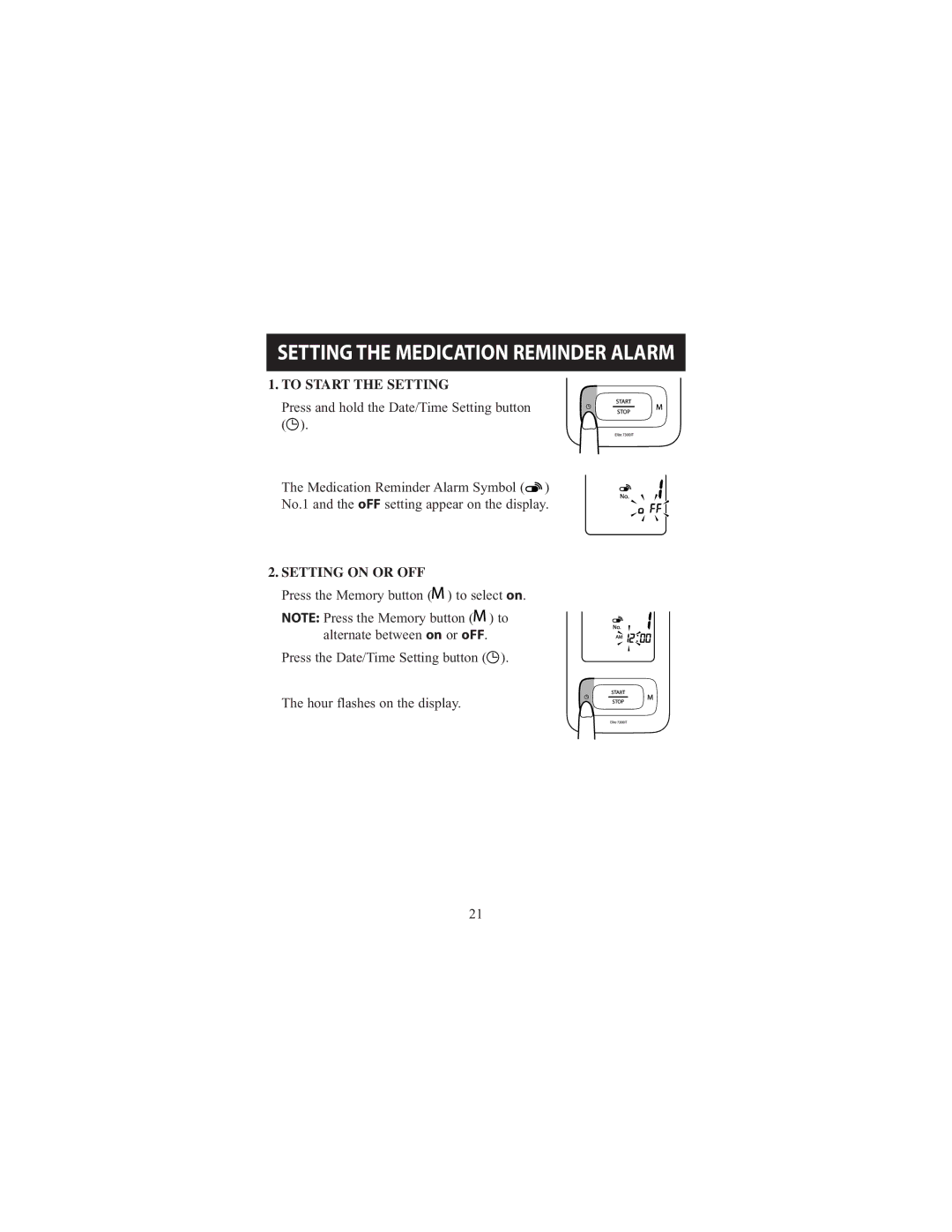 Omron Healthcare 7300IT instruction manual To Start the Setting, Setting on or OFF 