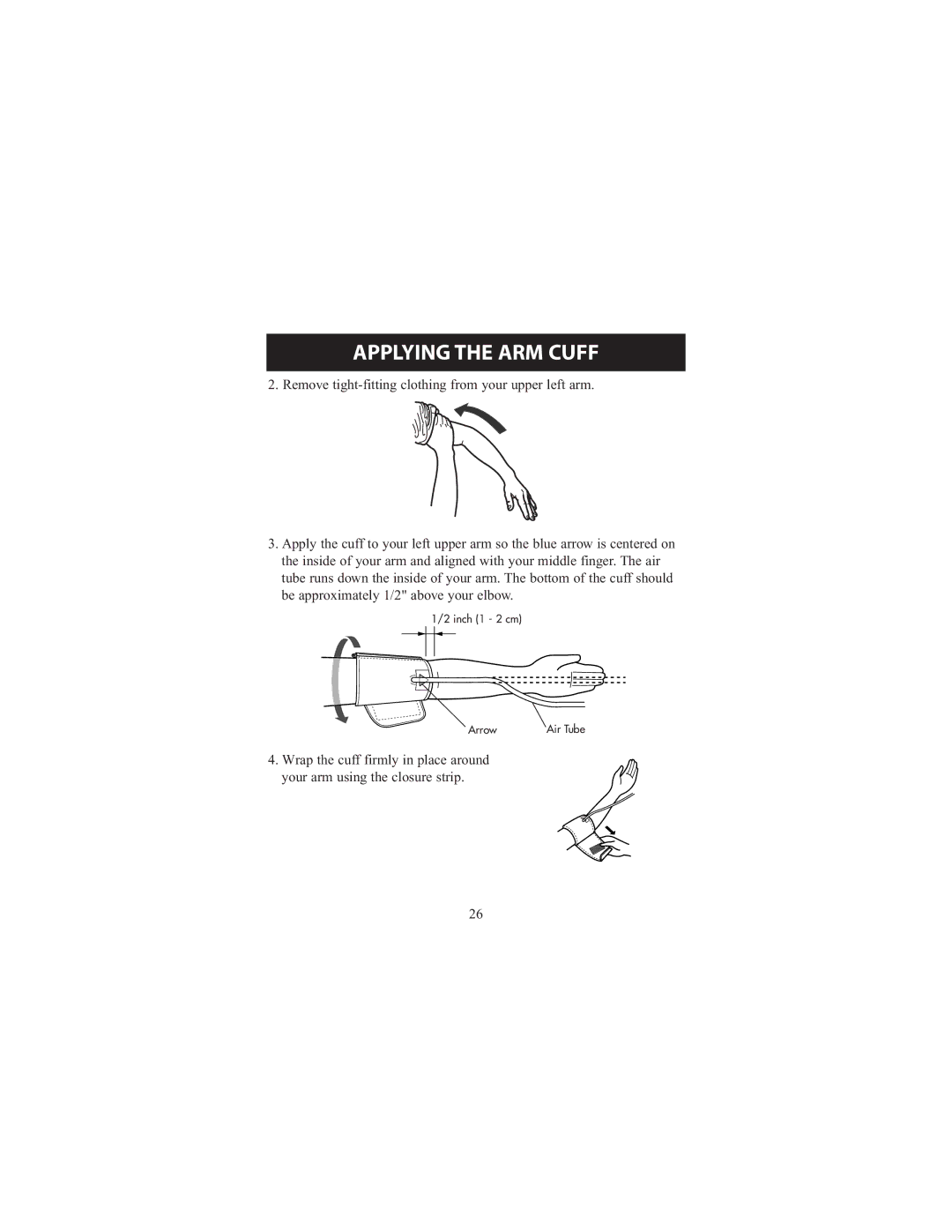 Omron Healthcare 7300IT instruction manual Inch 1 2 cm Arrow 