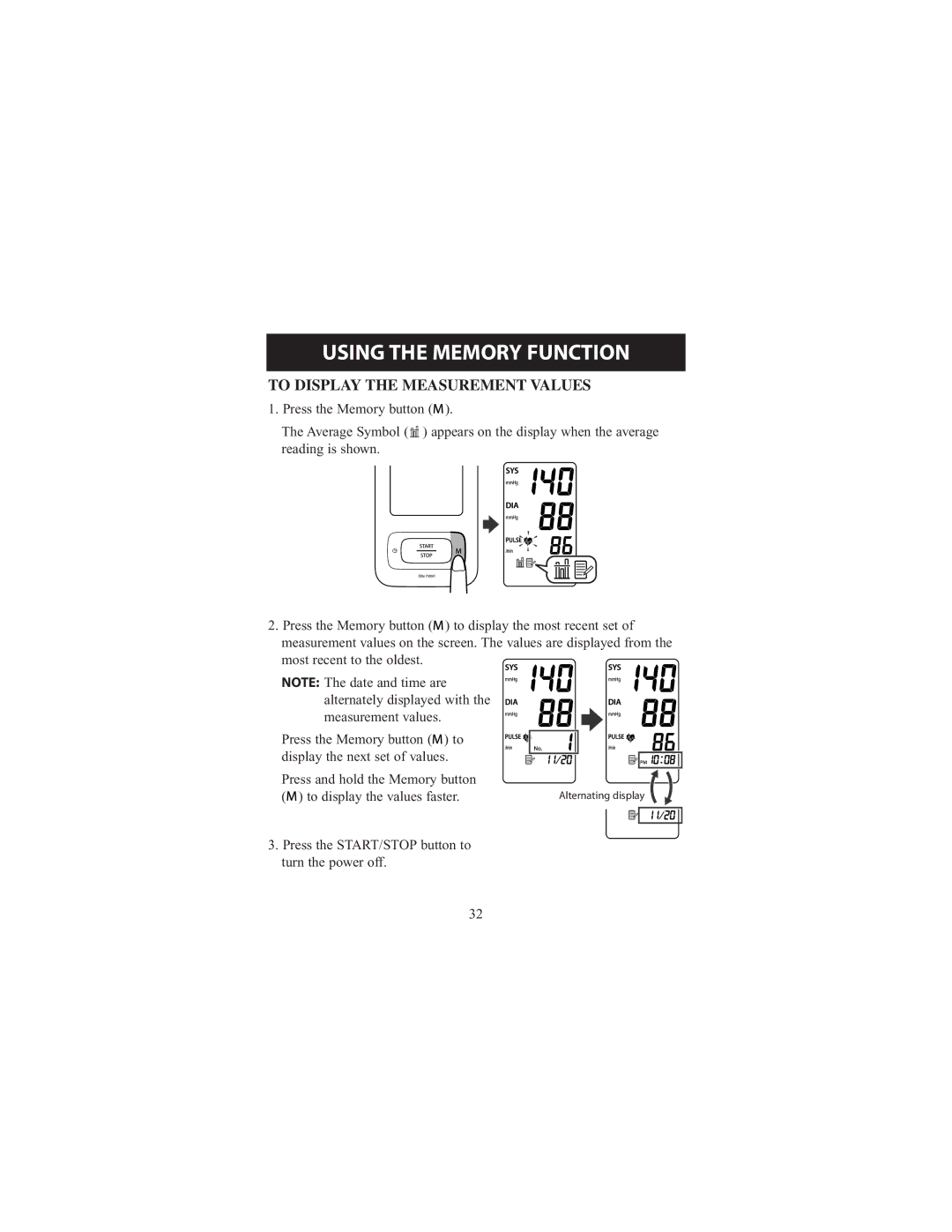 Omron Healthcare 7300IT instruction manual To Display the Measurement Values 