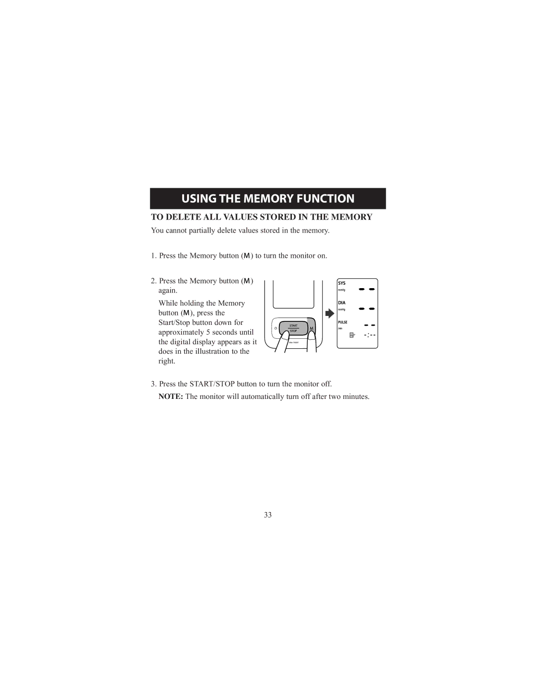 Omron Healthcare 7300IT instruction manual To Delete ALL Values Stored in the Memory 